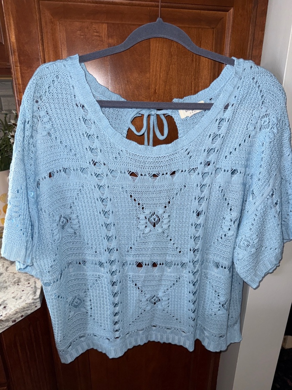 Umgee Sky Blue Crochet Tie-Back Summer Sweater